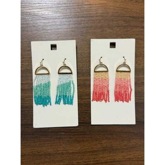 2 Pairs GAP Gold-Toned Ombré Bead Chandelier Earrings for Women NWT - Picture 1 of 3